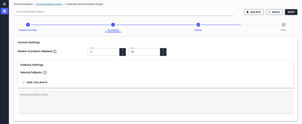 The First Module of our New UI as it appears when creating a new Personal Recommendations widget